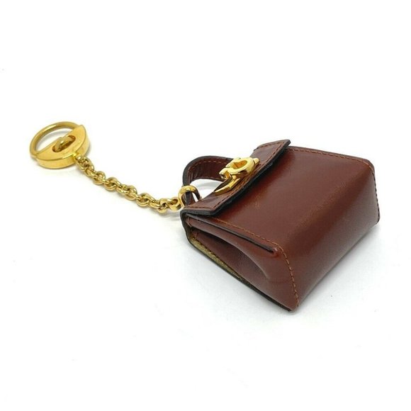Authentic SALVATORE FERRAGAMO Bag motif Gancini Bag Charm Leather Brown x Gold - Picture 6 of 10